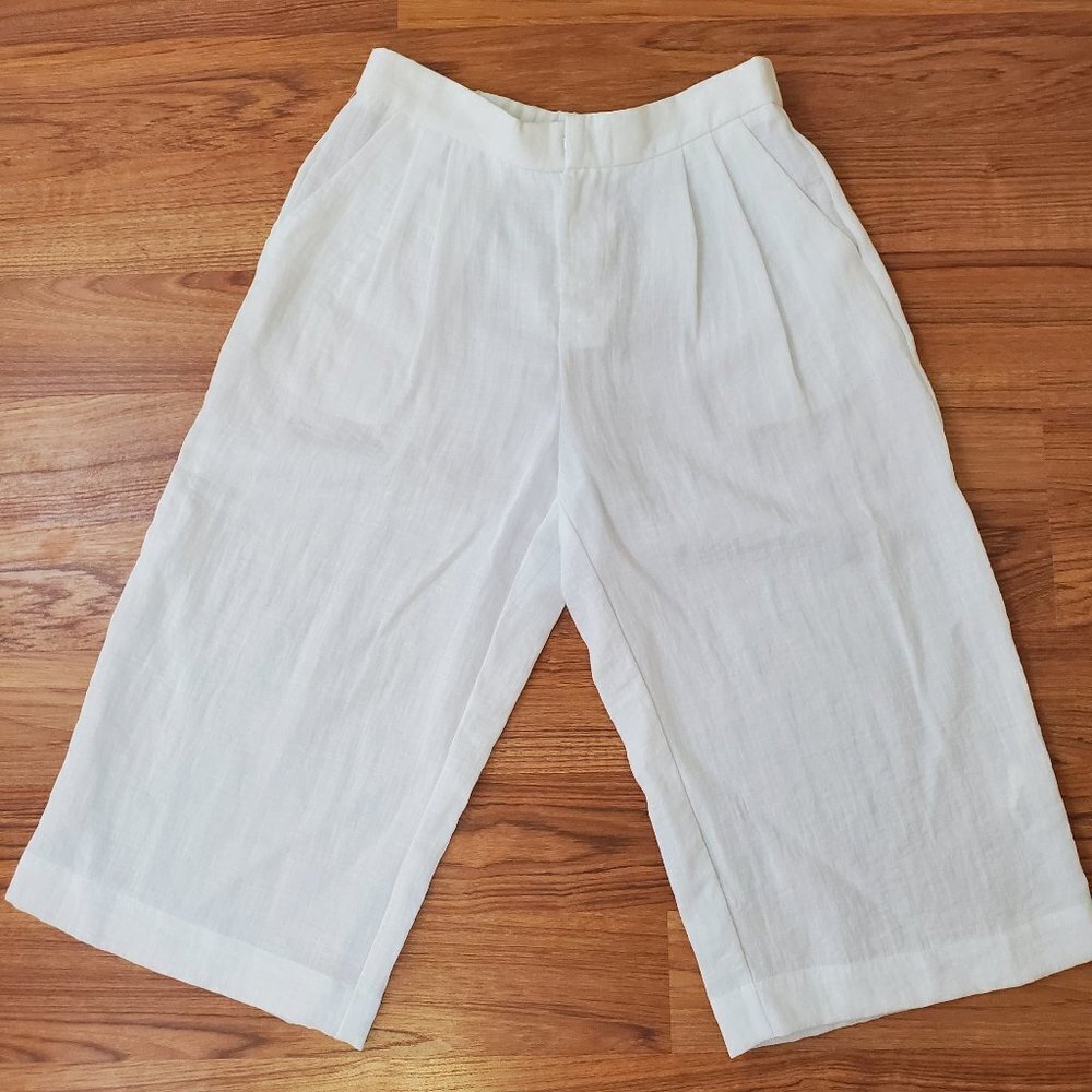 Karen Kane Lightweight Pants White sparkle Pleated front Cropped Wide Leg Sz S‎